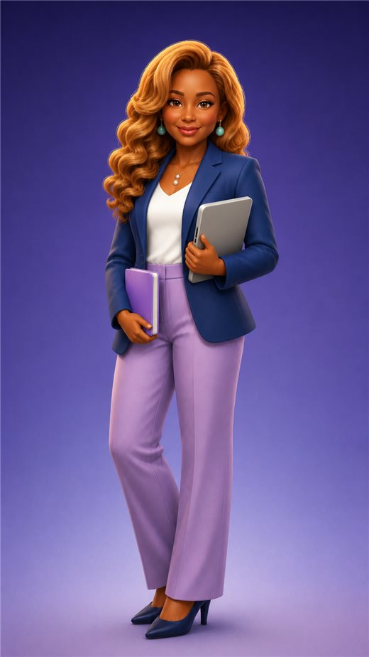 Nexxa, asistente virtual, con laptop y agenda